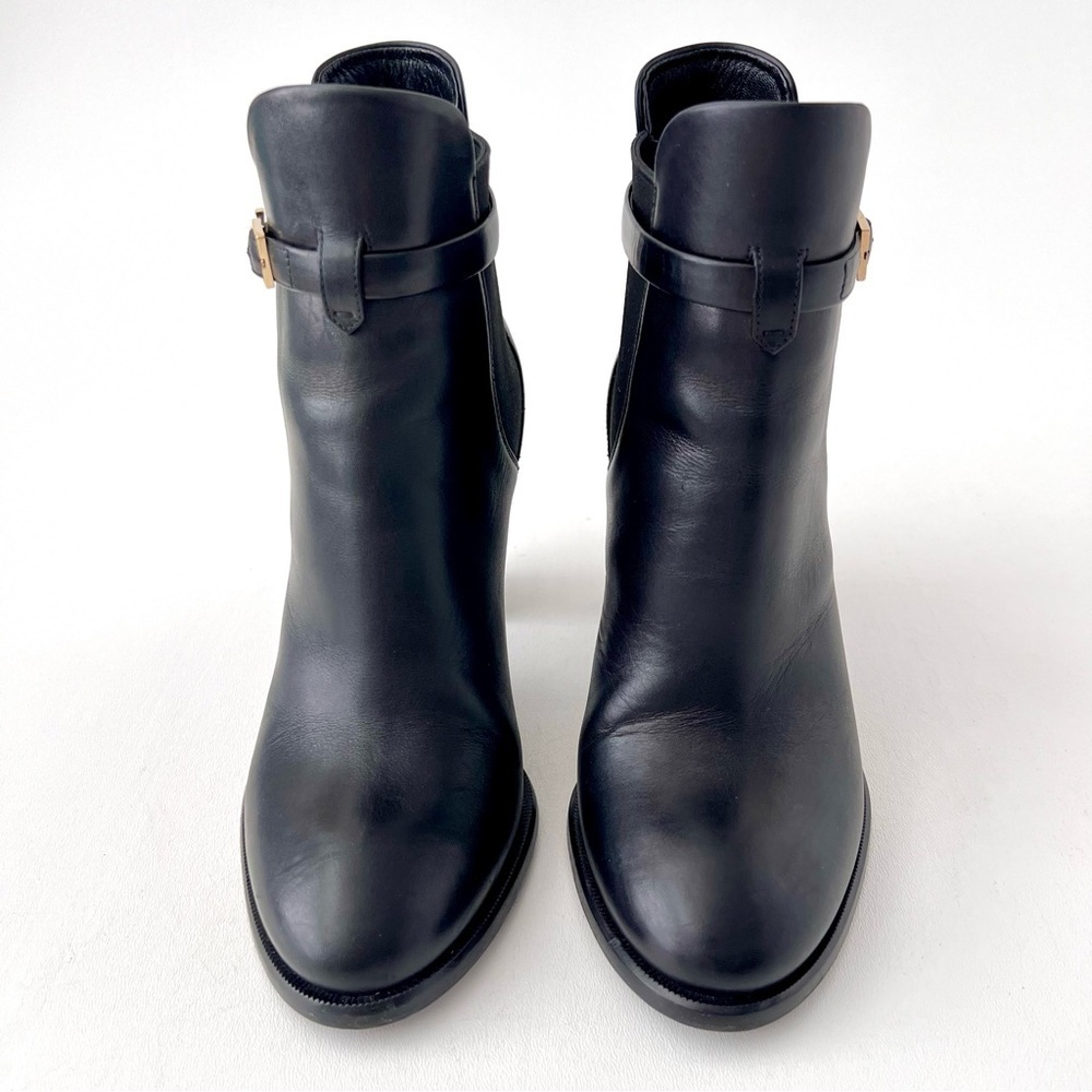LOUIS VUITTON | Black Leather Ankle Booties LV Logo Buckle Block Heel EU 37 - Picture 3 of 15